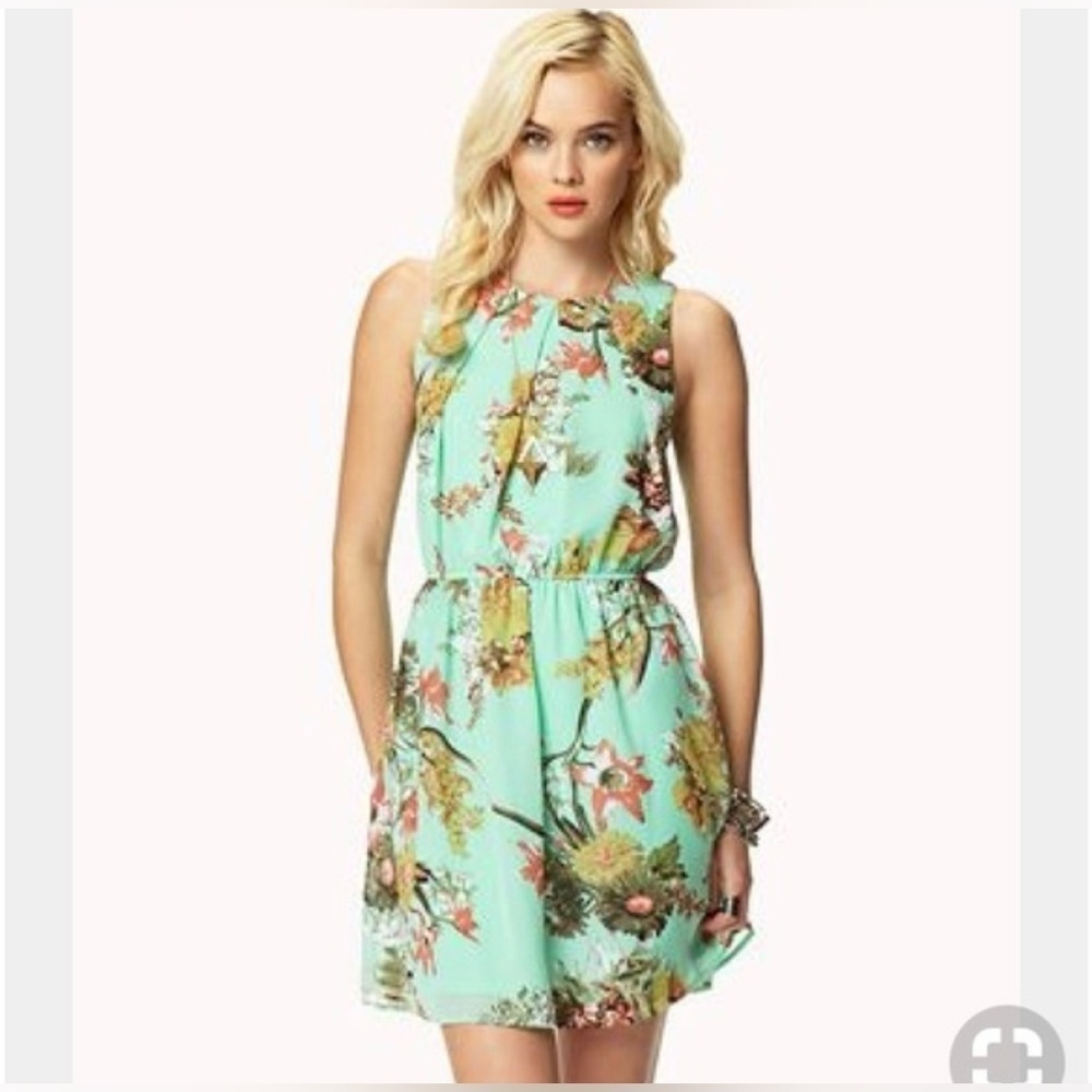 FOREVER 21 Women’s Mint Green Floral Sleeveless Scoop Neck Sundress Size Large